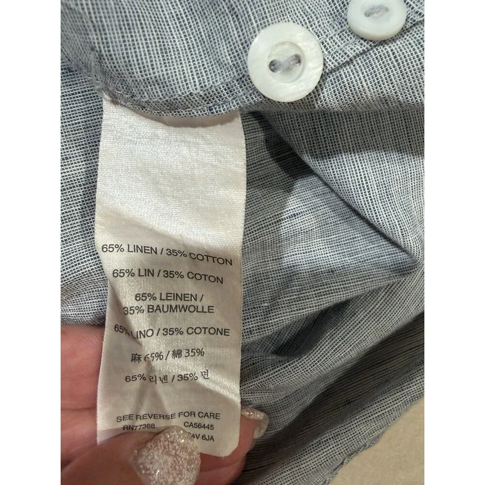 J Crew Linen Short Sleeve Shirt Mens Medium Classic Fit Baird McNutt Blue Irish